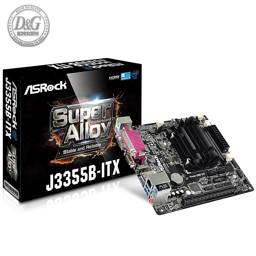 ASROCK Main Board Desktop (J3355 2.5GHz, DDR3 SO DIMM, 1xPCI 2.0x1,HDMI,VGA, 8ch, GLan,SATAIII,COM, LPT) Mini-ITX Box