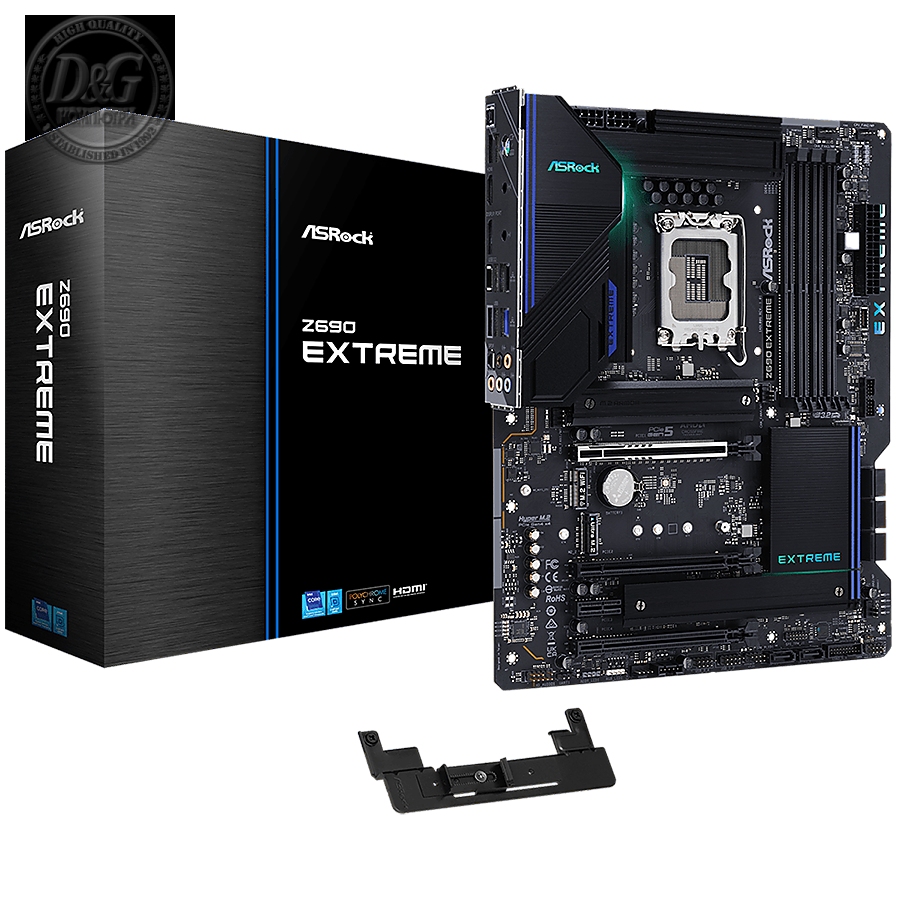 ASROCK Main Board Desktop Z690 Extreme (S1700, Z690, 4x DDR4, 3x PCIe x16, 1x PCIe x1, 8x SATA3 6.0Gb/s, 1x m.2 PCIe Gen4x4, 1x PCIe Gen3x4, RAID 0,1,5,10, 10x USB 3.2, 2x RG-45 2.5G Lan, HDMI, DP, SPDIF, ATX, Retail