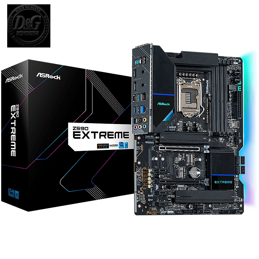 ASROCK Main Board Desktop Z590 EXTREME (S1200, Z590, 4xDDR4, 1xPCIe 4.0x16, 1xPCIe 3.0x16, 3xPCIe 3.0x1, 6x SATA, 1x M.2 PCIe Gen4x4, 2xM.2, 2x USB3.2 Gen2, 6x USB3.2 Gen1, 6xUSB2.0, DP, HDMI, 2.5GLAN, SVGA Holder, ATX, Retail)