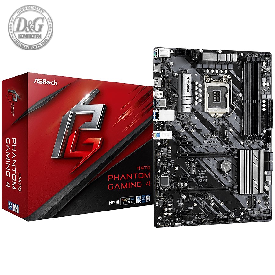 ASROCK Main Board Desktop H470 PHANTOM GAMING 4 (S1200, 4xDDR4,2xPCIe x16,3xPCI Ex1, 6 SATA3 ,2x Ultra M.2, GLAN,DP,HDMI,USB 3.1 ) ATX retail