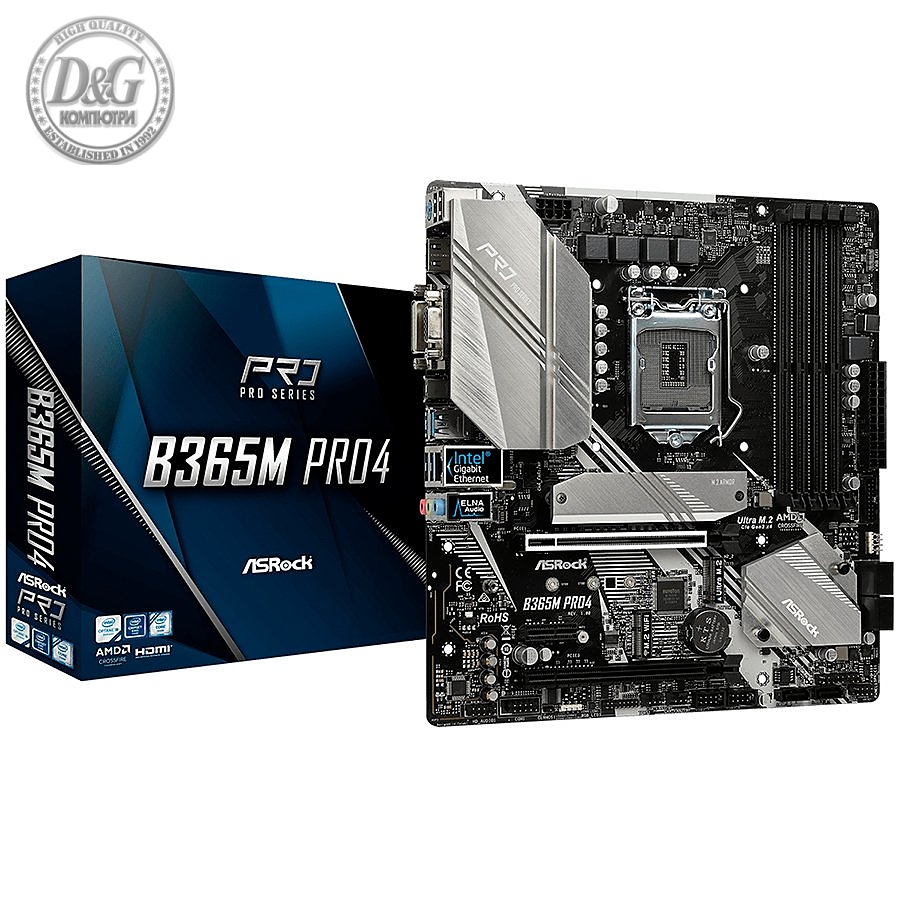 ASROCK Main Board Desktop B365M PRO4 (S1151, 4xDDR4, 2xPCIe x16, 1xPCI Ex1, 6 SATA3, 1x Ultra M.2, M.2 socket, GLAN, VGA, DVI, HDMI, USB 3.1) mATX retail