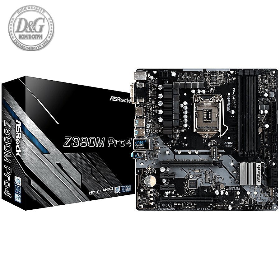 ASROCK Main Board Desktop Z390 (S1151, 4xDDR4,2xPCIe x16,2xPCI Ex1, 6 SATA3, 2xUltra M.2 ,GLAN,VGA, DVI, HDMI, COM Header,6 USB 3.1 ) mATX retail