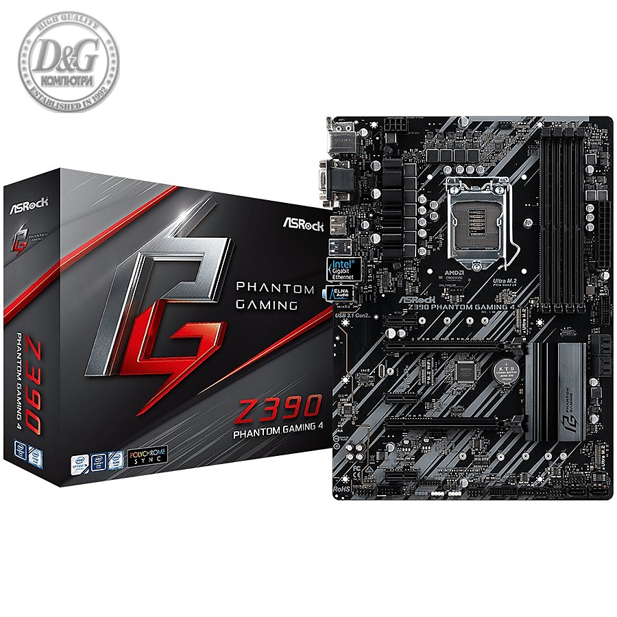 ASROCK Main Board Desktop Z390 (S1151, 4xDDR4,2xPCIe x16,3xPCI Ex1, 6 SATA3, 2xUltra M.2 ,GLAN,VGA,HDMI,DVI,COM Header, USB 3.1 ) ATX retail