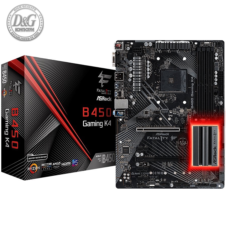 ASROCK Main Board Desktop B450 GAMING K4 (SAM4,4xDDR4,2xPCI 3.0x16,4xPCI Ex1,SATA III,1xM.2,1xUlraM.2,USB3.0,GLAN, VGA,HDMI,DP) mATX Retail