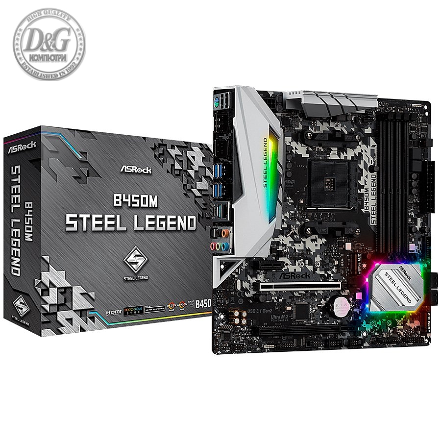 ASROCK Main Board Desktop B450M STEEL LEGEND (AM4, B450, 4xDDR4, PCIe3.0 x16, PCIe2.0 x1, 2xM.2, 4xSATA3, USB, HDMI, DP , 1xCOM Port Header, mATX, Retail)