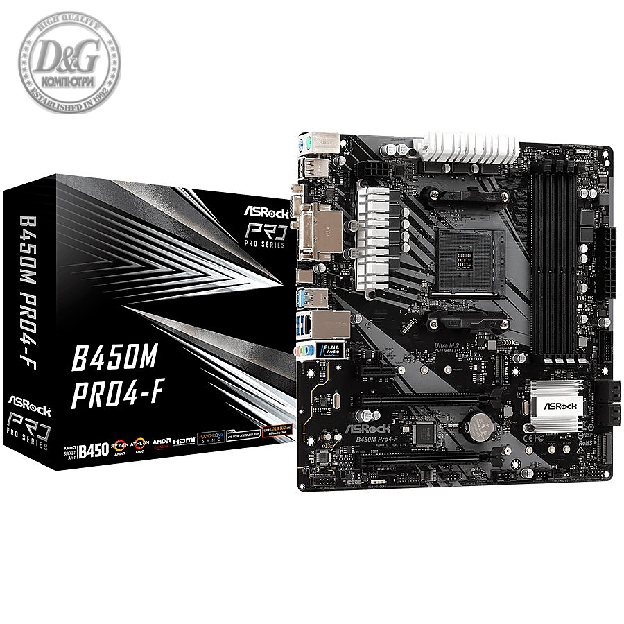 ASROCK Main Board Desktop B450M PRO4-F (SAM4,4xDDR4,1xPCI E 3.0x16,1xPCI E 2.0x16, 1xPCI E 2.0x1, SATA III, Raid, 1xUlraM.2,USB3.0,GLAN, VGA,HDMI,DVI) mATX Retail