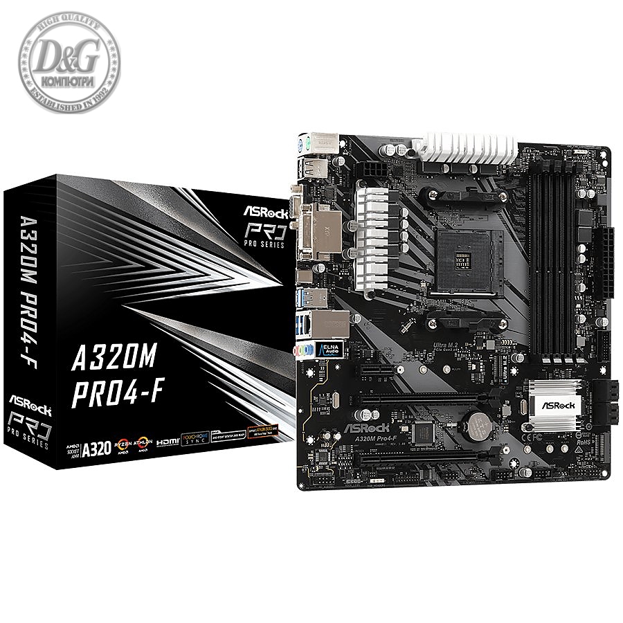 ASROCK Main Board Desktop A320M PRO4-F (AM4, 4xDDR4, 1xPCI-E x1, 1xPCI-E x16, HDMI, DVI-D, D-Sub, 4 SATA3, mATX, retail)