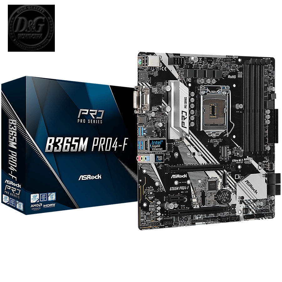 ASROCK Main Board Desktop B365 (S1151, 4xDDR4,2xPCIe x16,1xPCI Ex1, 6 SATA3 ,1x Ultra M.2, M.2 socket, GLAN,VGA,DVI,HDMI,USB 3.1) mATX retail