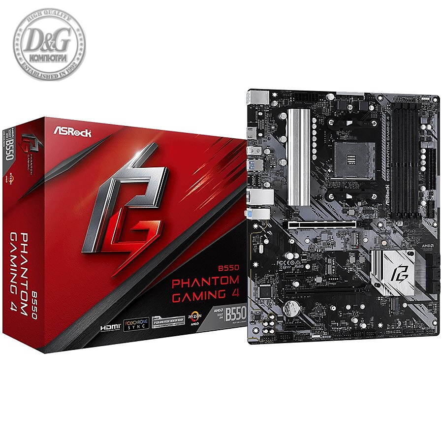 ASROCK Main Board Desktop B550 PHANTOM GAMING 4 (SAM4,4xDDR4,4xPCI 3.0x16,2xPCI Ex1,SATA III,1xM.2,1xUlraM.2,USB3.0,GLAN, VGA,HDMI,DP), retail