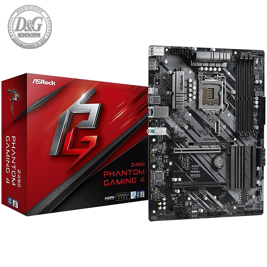 ASROCK Main Board Desktop Z490 PHANTOM GAMING 4 (S1200, 4xDDR4,2xPCIe x16,3xPCI Ex1, 6 SATA3, 1xUltra M.2 ,GLAN,HDMI,COM Header, USB 3.2 ) ATX retail