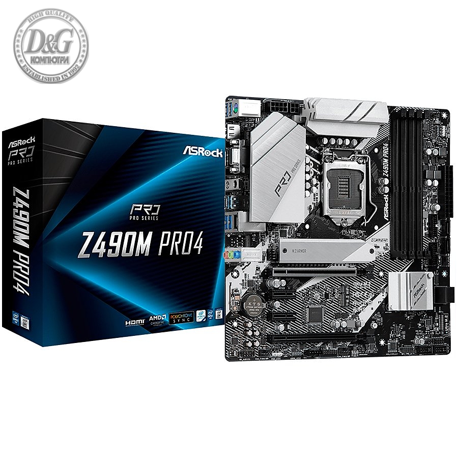 ASROCK Main Board Desktop Z490M PRO4 (S1200, 4xDDR4,2xPCIe x16,2xPCI Ex1, 4 SATA3, 2xUltra M.2 ,GLAN,HDMI,VGA, DisplayPort, USB 3.2 ) mATX retail