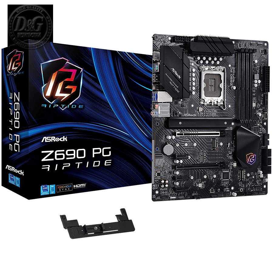 ASROCK Main Board Desktop Z690 PG Riptige (S1700, Z690, 4x DDR4, 2x PCIe x16, 3x PCIe x1, 8x SATA3 6.0Gb/s, 2x m.2 PCIe Gen4x4, RAID 0,1,5,10, 9x USB 3.2, 1x USB-C 1x RJ-45 2.5G Lan, HDMI, SPDIF, ATX, Retail