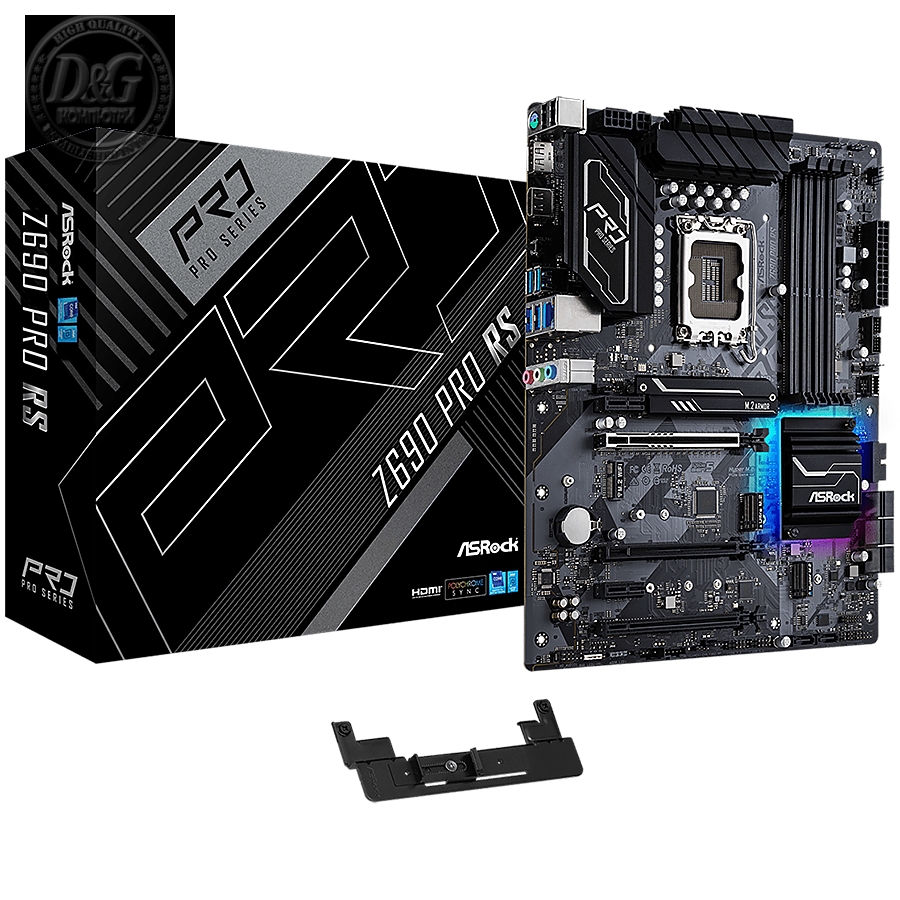 ASROCK Main Board Desktop Z690 PRO RS (S1700, Z690, 4x DDR4, 3x PCIe x16, 2x PCIe x1, 8x SATA3 6.0Gb/s, 2x m.2 PCIe Gen4x4, RAID 0,1,5,10, 9x USB 3.2, 1x RJ-45 2.5G Lan, HDMI, DP, ATX, Retail