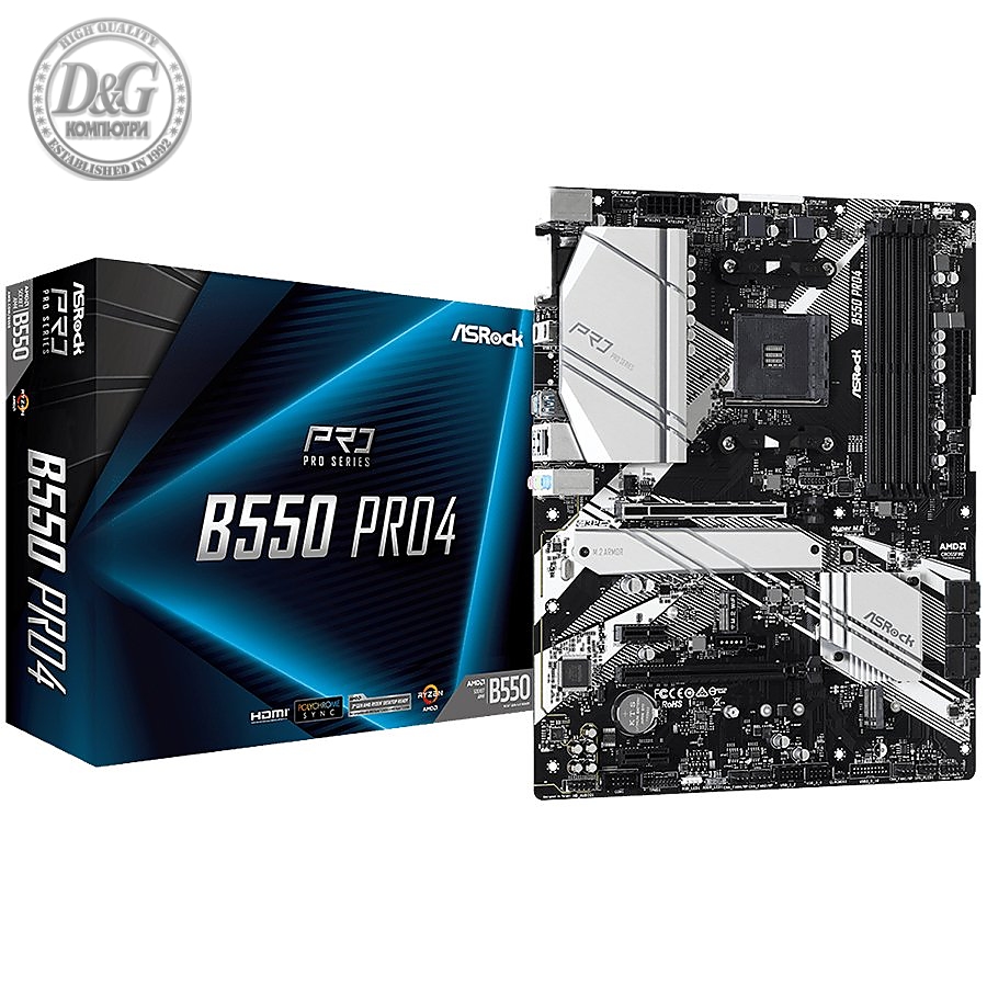 ASROCK Main Board Desktop B550 PRO4 (AM4, B550, 4xDDR4, 1xPCIe 4.0x16, 1xPCIe 3.0x16, 2xPCIe 3.0x1,6xSATA,1x M.2 Gen4 x4, 1xM.2, 2xUSB3.2 Gen2, 6xUSB3.2 Gen1, HDMI, D-SUB, GLAN, ATX, Retail)