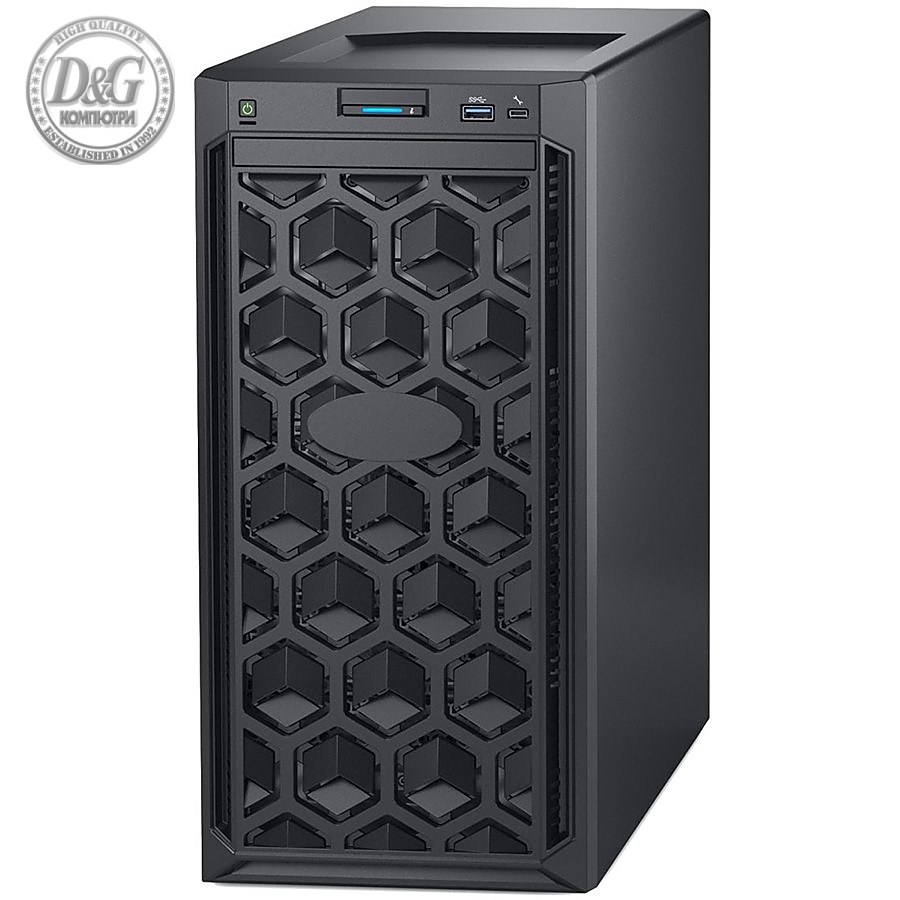 PowerEdge T140,Intel Xeon E-2124 3.3GHz 8M cache 4C/4T,3.5" Chassis up to 4 Cabled HDD,8GB 2666MT/s DDR4 ECC UDIMM,iDrac9 Bas.,2x1TB SATA 6Gbps 3.5"Cabled HDD,PERC H330 RAID,DVD+/-RW,TPM 1.2,On-Board LOM 1Gbe,EU power cord,3Y NBD