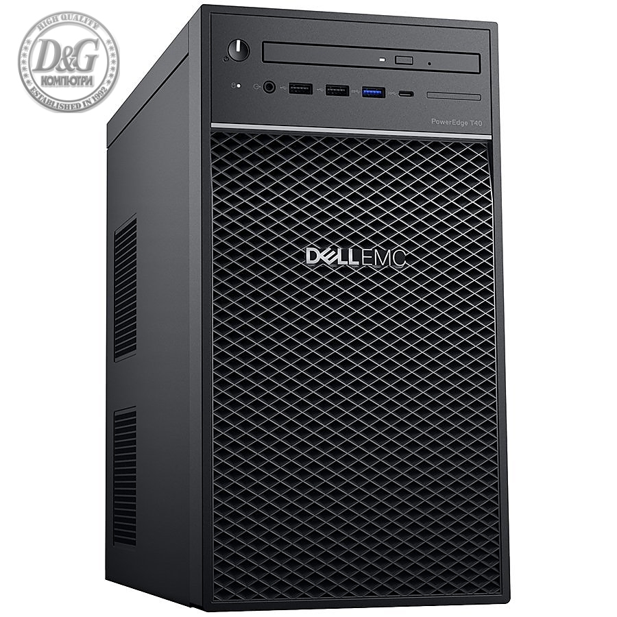 PowerEdge T40,3.5" MT Chassis,3 Cabled HDD,Soft. RAID,Xeon E-2224G 3.5G 8M 4C/4T,8GB 2666MT/s DDR4 ECC,1TB 7.2K SATA 6Gbps Entry,TPM 2.0,1x1GbE LOM(I219),DVD+/-RW,Intel AMT,1xPCIe x16,2xPCIe x4,PCI slot,2xDP,Serial,PS/2,300W PSU,9 USB+1 C-type,3Y NBD