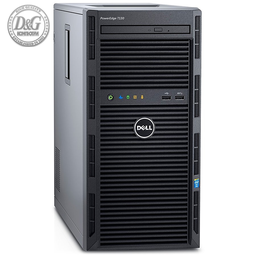 PowerEdge T140,Intel Xeon E-2124 3.3GHz 8M cache 4C/4T,3.5" Chassis up to 4 Cabled HDD and Software Raid,8GB 2666MT/s DDR4 ECC UDIMM,iDrac9 Bas.,1TB SATA 6Gbps 3.5"Cabled HDD,Embedded SATA,DVD+/-RW,TPM 1.2,On-Board LOM,3Y NBD