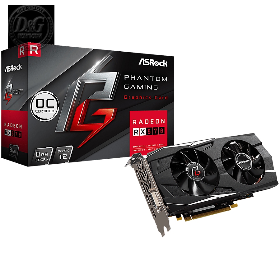 ASROCK Video Card AMD PHANTOM GAMING D RADEON RX 570 8G OC GDDR5 256bit HDMI /Dual DVI-D / 3 x DP Retail