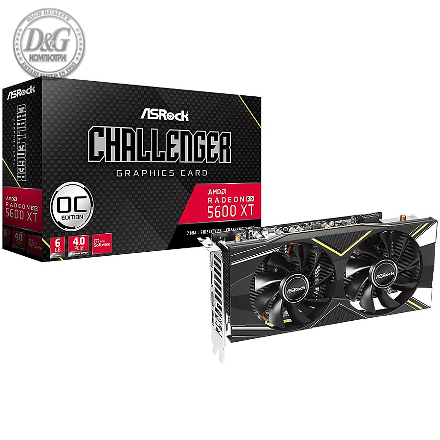 ASROCK Video Card AMD Challenger D RX5600XT 6G OC GDDR5 192bit 3 x DP, HDMI Retail