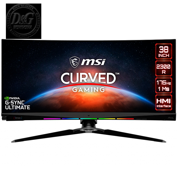 MSI Optix MEG381CQR Plus Curved Gaming Monitor, 37.5" 175Hz, UWQHD+ (3840x1600) 21:9, Rapid IPS Anti-glare, 400nits, 1000:1, 178°/178°, HDR, 2300R Curve, G-SYNC ULTIMATE, Mouse Bungee, 2x HDMI, 1xDP, 3xUSB 3.2, Adjustable stand, 3Y Warranty