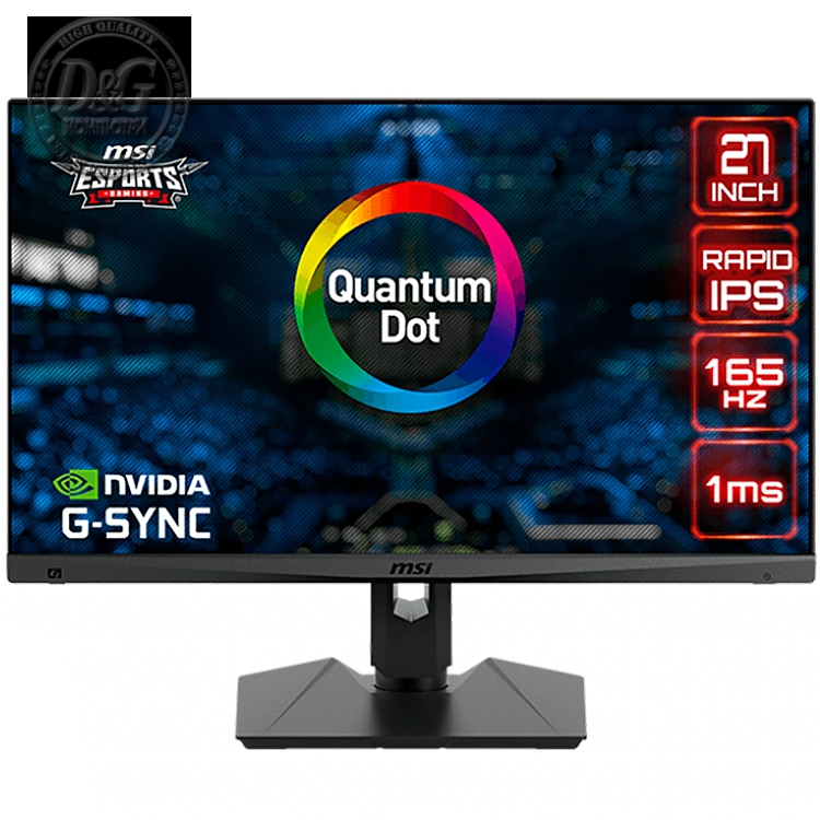 MSI Optix MAG274QRF-QD Gaming Monitor, 27" 165Hz, WQHD (2560 x 1440) 16:9, Rapid IPS Anti-glare, Quantum Dot, 1ms, 300nits, 1000:1, 178°/178°, HDR, G-sync Compatible, 1x DP, 2x HDMI, 1x Type-C, 2x USB 2.0 Type A, 1x Earphone out, Adjustable Stand, 3Y