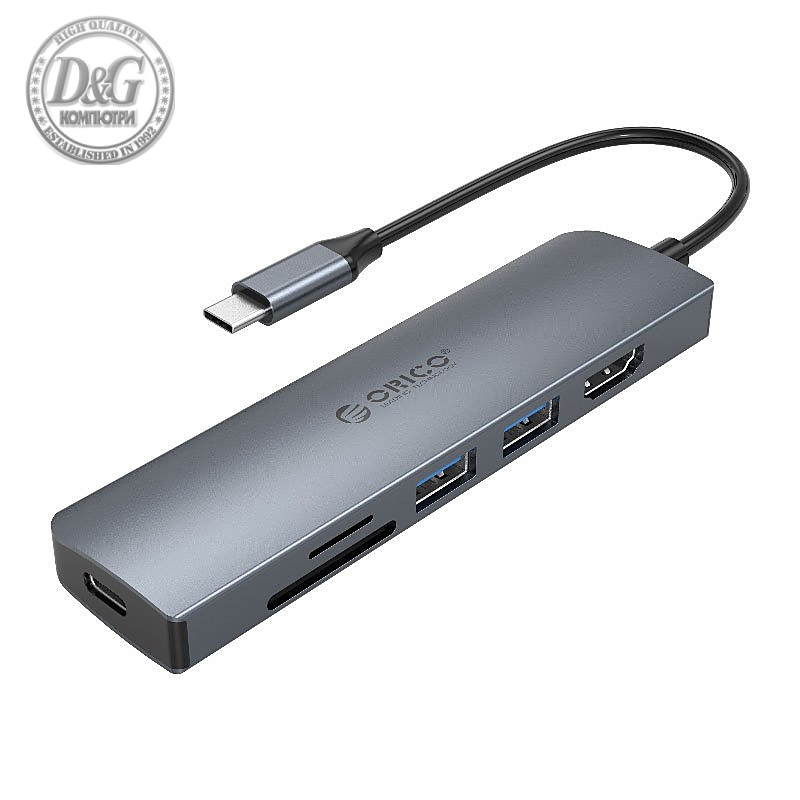 Orico докинг станция Docking Station Type-C Power Distribution 3.0 100W - Card Reader, HDMI, Type-C x 1, USB3.0 x2 -  MC-U601P