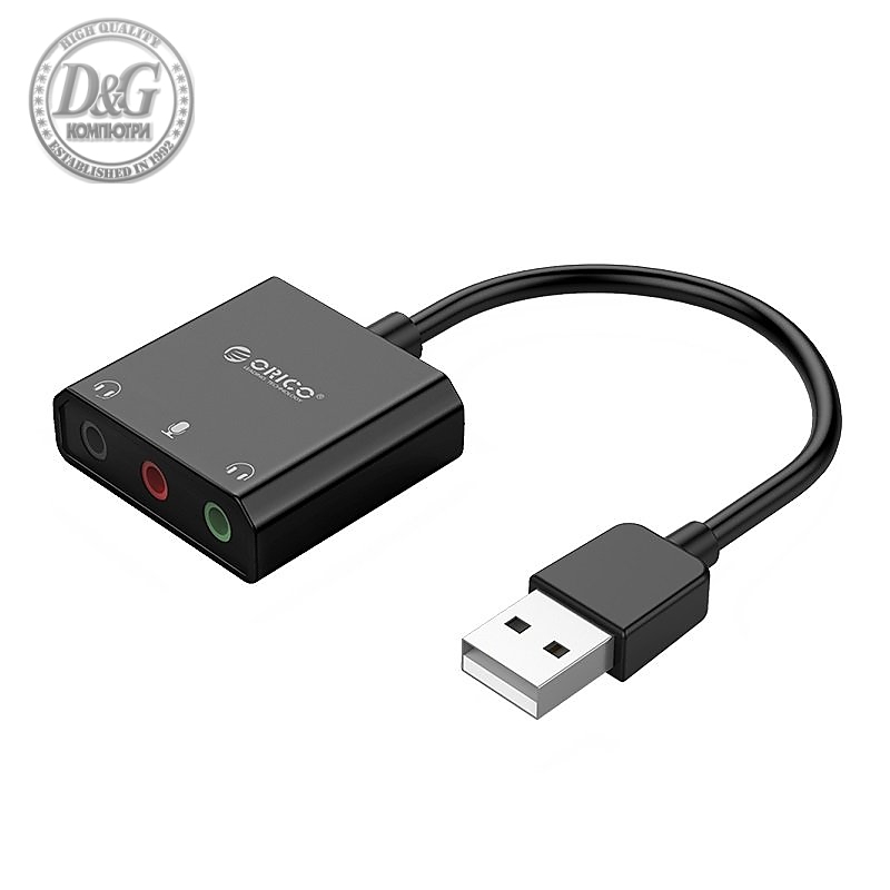 Orico външна звукова карта USB Sound card - Headphones, Mic, 4 PIN headset, Black - SKT3-BK