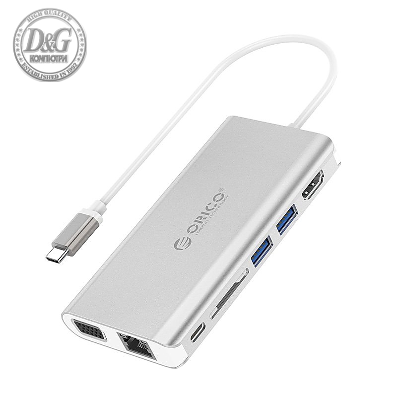 Orico докинг станция Type-C Docking Station Power Distribution - HDMI, USB3.0 x 2, LAN, SD, VGA, Audio - XC-304-SV