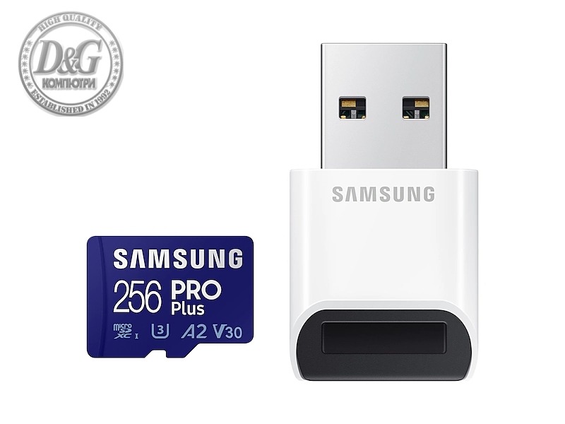 Samsung 256GB Micro SD PRO Plus + Reader, Class10, Read 160MB/s - Write 120MB/s