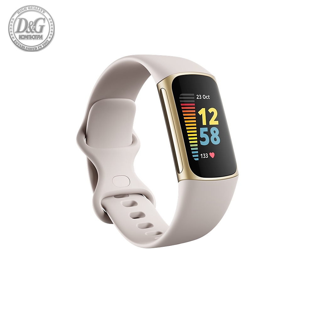 Fitbit Charge 5, Lunar White, Soft Gold Stainless Steel