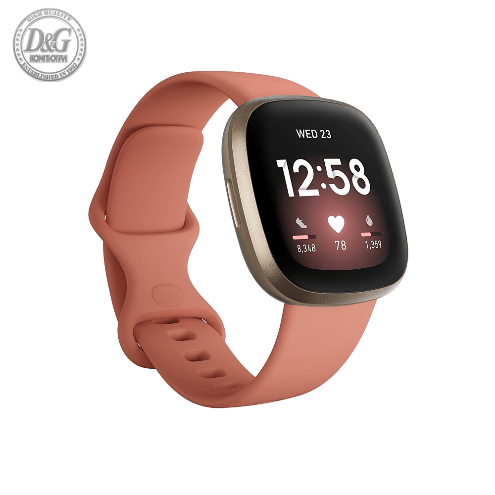 Fitbit Versa 3, Pink Clay Soft Gold Aluminum