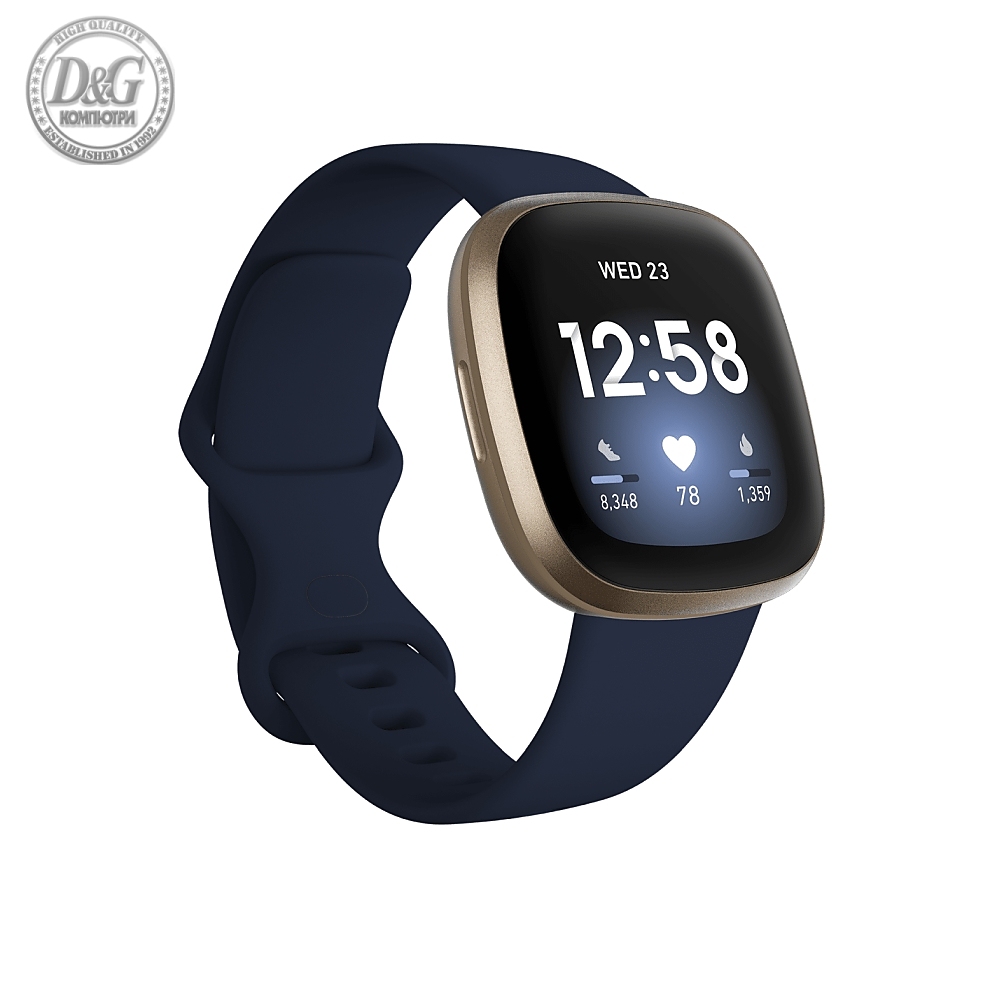 Fitbit Versa 3, Midnight Soft Gold Aluminum