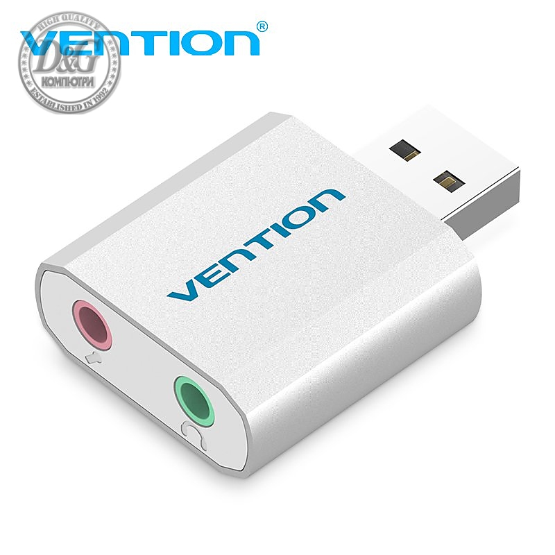 Vention външна звукова карта USB Sound card - Headphones, Mic, Silver - VAB-S13