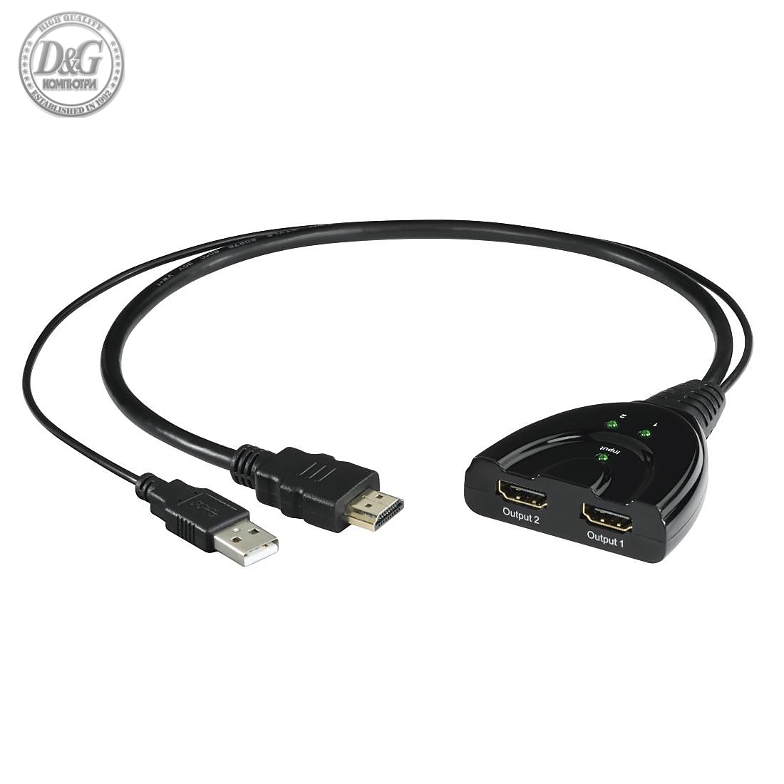 Сплитер HDMI HAMA HDMI мъжко - 2 x HDMI женско, 4K, Черен