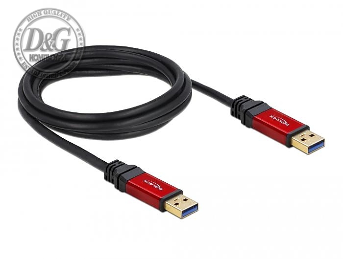 Кабел Delock  USB-A мъжко - USB-А мъжко, 2 м, Premium, Екраниран, Черен