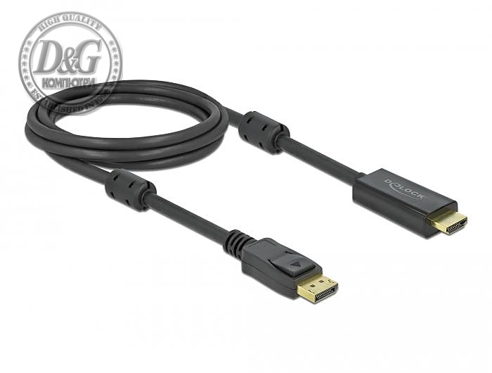 Кабел Delock DisplayPort мъжко - HDMI мъжко, 2 м., 4K 60Hz, Черен