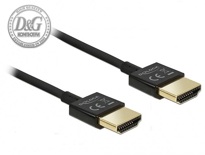 Кабел Delock  HDMI-A мъжко - HDMI-A мъжко,18 Gbit/s, 4K, 2 м, Черен