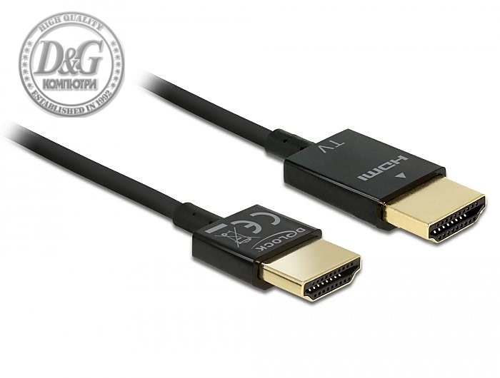 Кабел Delock, HDMI-A мъжко - HDMI-A мъжко, Ethernet, 18 Gbit/s, 4K, 3 м, Черен