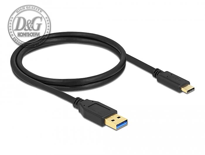 Кабел Delock SuperSpeed, USB-A мъжко - USB-C мъжко, (USB 3.2 Gen 2), 10 Gbps, 1 м, Черен