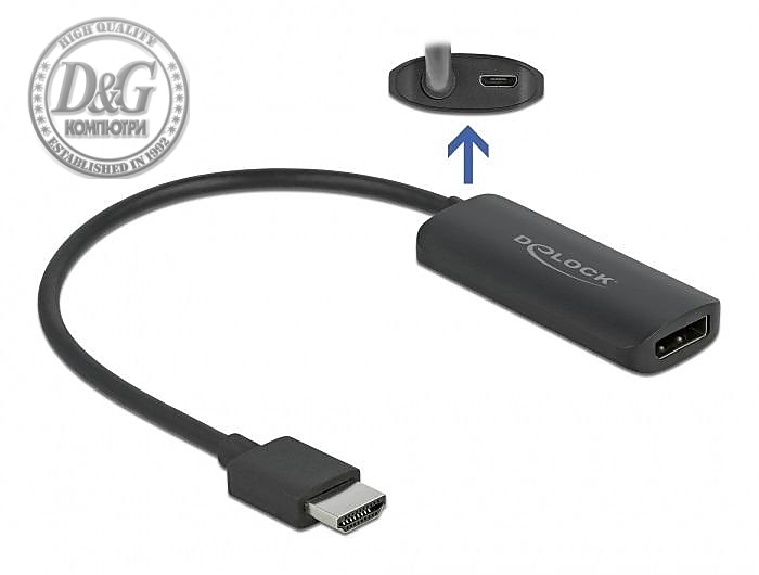 Адаптер Delock 63206, HDMI-A мъжко - DisplayPort женско, 4K 60 Hz, Черен