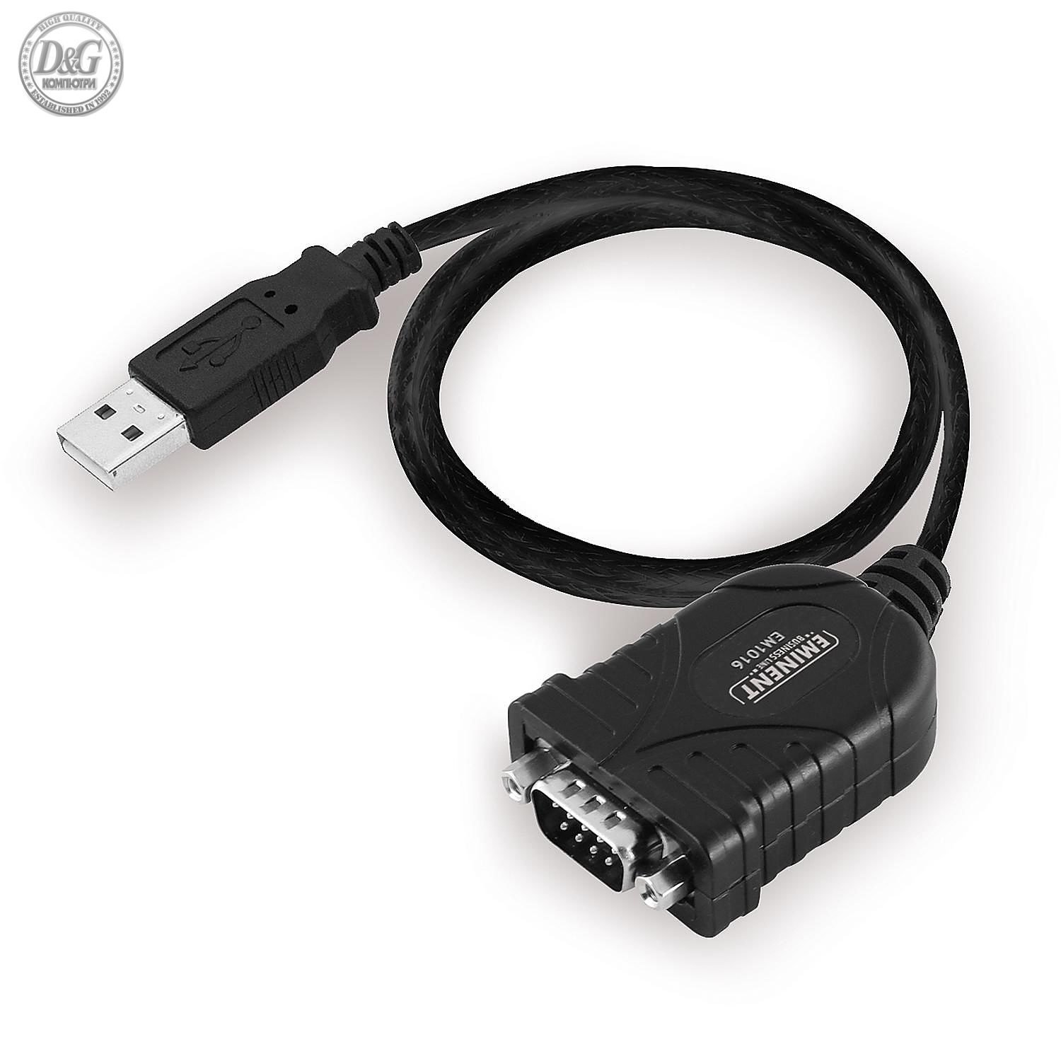 Конвертор Ewent USB -  RS232 9 пин мъжко, Черен