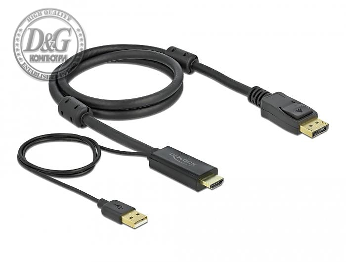 Кабел Delock HDMI мъжко - DisplayPort USB мъжко, 4K 30 Hz, 1 м, Черен