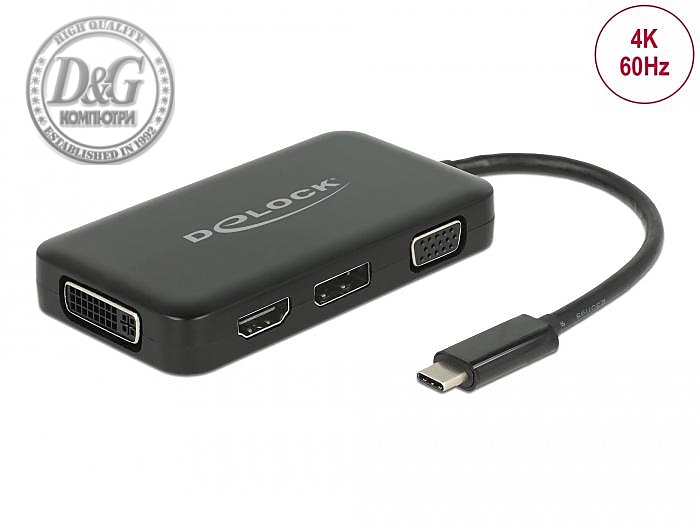 Адаптер 4 в 1 Delock 63929 USB-C мъжко - VGA DVI DisplayPort HDMI женско, Черен