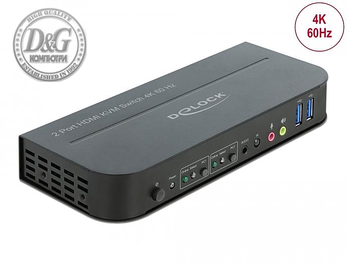 KVM превключвател, Delock 11481, 2-портов, USB, HDMI, Audio