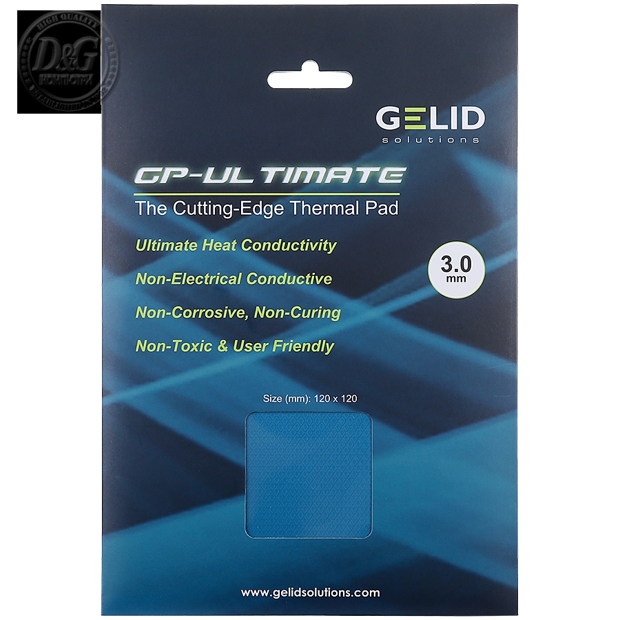 GELID GP-ULTIMATE 120Г—120 THERMAL PAD, Single Pack (1pc included): 3 mm, Density (g/cm3): 3.2, Size (mm): 120 x 120, Thermal Conductivity (W/mK): 15