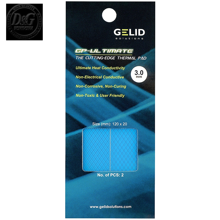 GELID GP-ULTIMATE 120Г—20 THERMAL PAD, Value Pack (2pcs included): 3 mm, Density (g/cm3): 3.2, Size (mm): 120 x 20, Thermal Conductivity (W/mK): 15