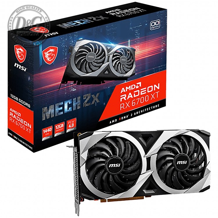 MSI Video Card AMD Radeon RX 6700 XT MECH 2X 12G (RX 6700 XT, 12GB GDDR6, 192-bit, 2xTORX FAN 3.0, PCIe 4.0, 1xHDMI 2.1, 3xDP v.1.4, 2x8 pin, reccomended PSU 650W)