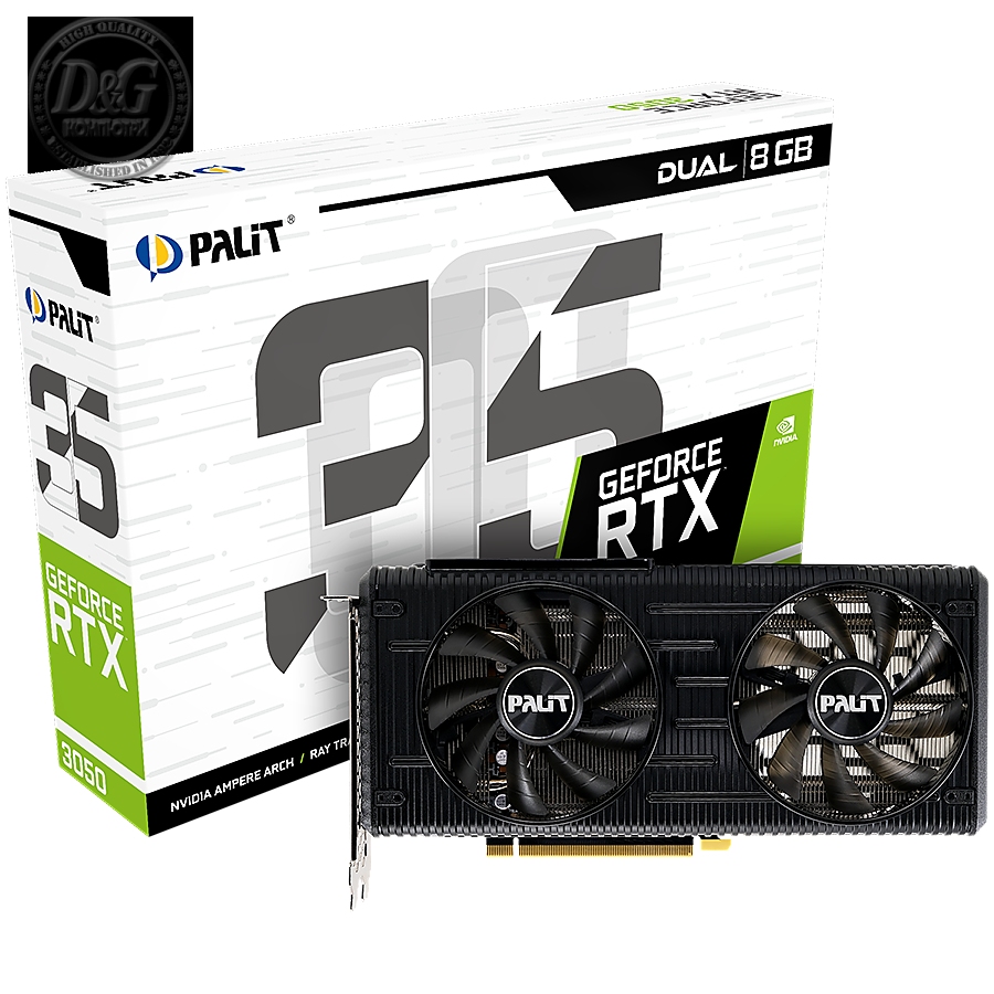 Palit GeForce RTX 3050 Dual 8GB GDDR6, 128bit, 3x DP 1.4a, 1x HDMI 2.1, 8 pin Power connector, recomended PSU 550W, NE63050019P1-190AD