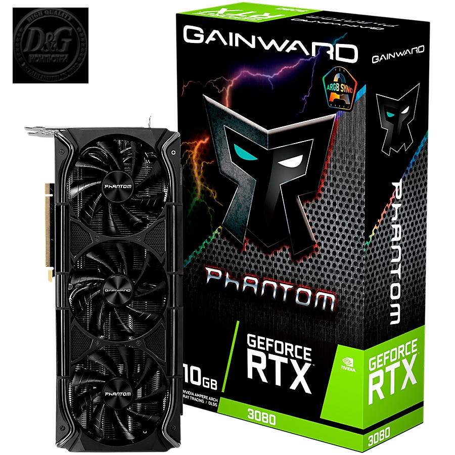 Gainward GeForce RTX 3080 Phantom+ 10GB, 320 bit, PCI-Express Gen4 x16, 3x DP, 1x HDMI, 8 pin pwr connector, NED3080U19IA-1020M