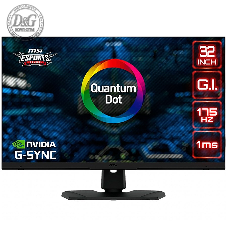 MSI Optix MPG321QRF-QD Gaming Monitor, 32" 175Hz, WQHD (2560 x 1440) 16:9, Rapid IPS Anti-glare, Quantum Dot, 1ms, 400nits, 1000:1, 178°/178°, HDR, G-sync Compatible, 1xDP, 2xHDMI, 1xType-C, 3xUSB 3.2 Type A, 1xEarphone out, Adjustable Stand, 3Y